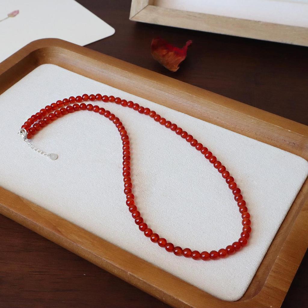 Natural Red Agate Beaded Necklace Women Vintage Round Carnelian Choker Necklaces Elegant Daily Wear Jewelry