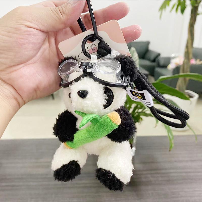 Delightful Plush Panda Keyring Pilot Bear Stuffed Doll Cute Bag Charm Gift Set