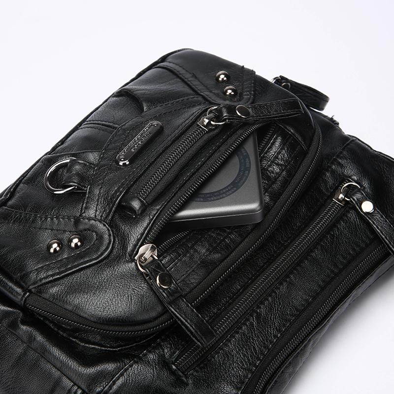 Женская сумка через плечо из мягкой кожи с несколькими отделениями и карманами