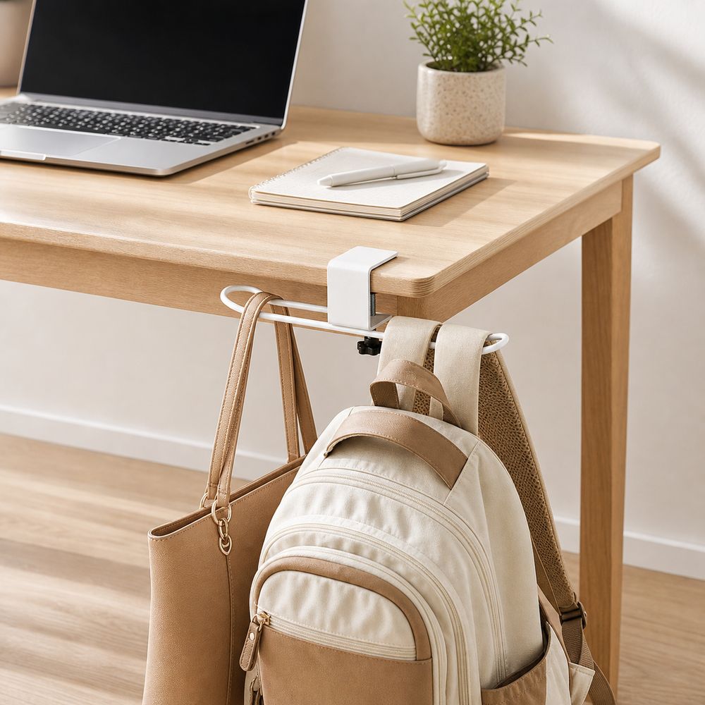 Carbon Steel Desk Mounted Hook Clamp On Table Backpack Holder Desk Side Handbag Rack Home Office
