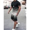 2025 Summer Fashion T Shirt Shorts Set High Temperament Street Men's Mens 3D Short Sleeve Loose Top Gradient Coconut Print Style