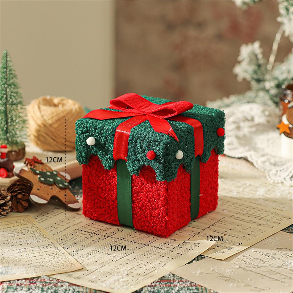 Christmas Decoration Gift Box Thick Velvet Gift Box With Bow, Suitable For Christmas Indoor And Outdoor Home Garden Party Decoration