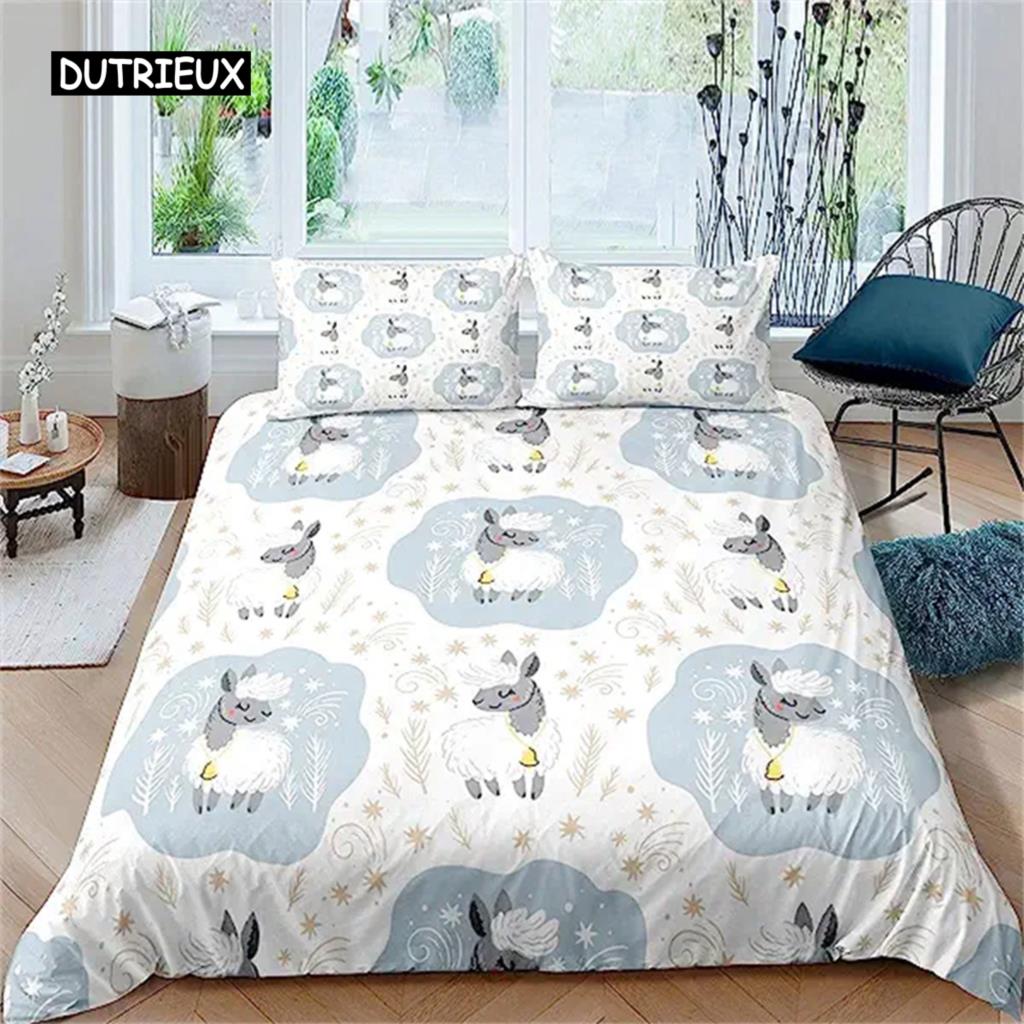 Мультяшная семья овец Пододеяльник Животные с фермы Чехол на одеяло Для детей Мальчиков Девочек Овечья пастбище Пододеяльник Декор детской комнаты