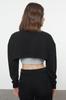 Women's Fashion Stylish Sweatshirt Black Asymmetrical Super Crop Crew Neck Thin Knitted Sweatshirt