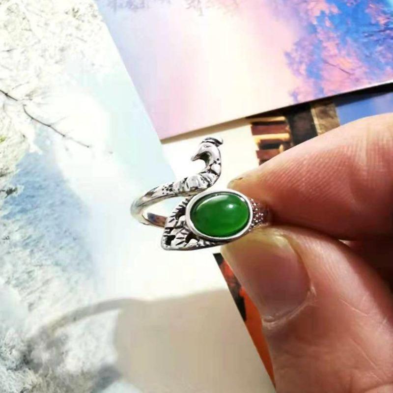 Простое ретро объемное кольцо с павлином женское кольцо