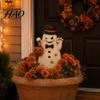 Spooky Pumpkin Yard Signs Halloween Cute Ghost Ground Stakes, Metal Art Sculpture with Pumpkin/Broomstick Elements for Outdoor Path Markers