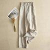 Beige Solid Casual Basic High Waist Linen Wide Leg Loose Women's Pants Korean Fashion Ankle-Length Pants For Women