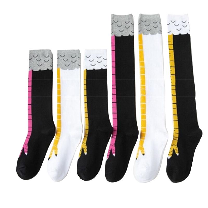Носки с куриными лапками, женские гольфы выше колена, забавные хлопковые носки с куриными лапками, женские облегающие носки с 3D принтом