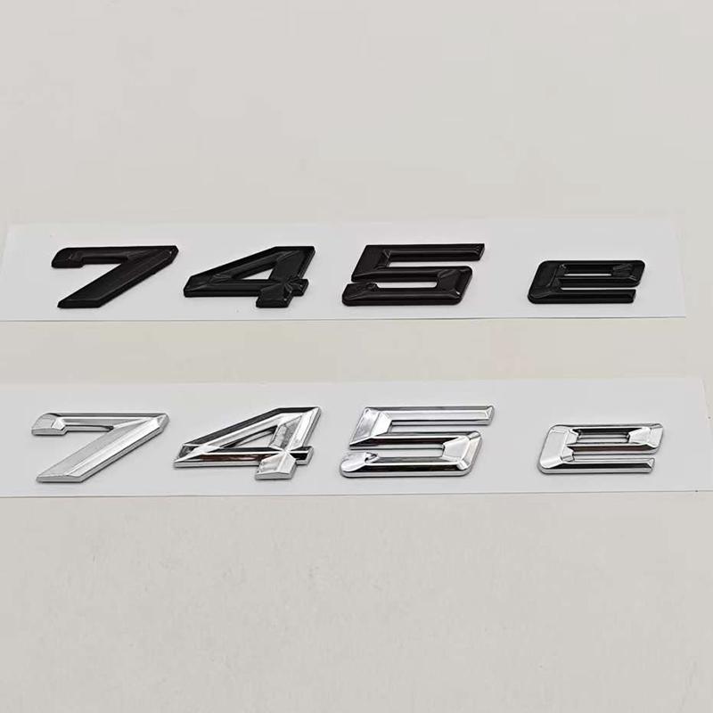 3D ABS Chrome Black Car Letters Logo 745e Rear Trunk Badge Sticker Decal For BMW 7 Series 745e G12 Auto Tail Marking Accessories SK8