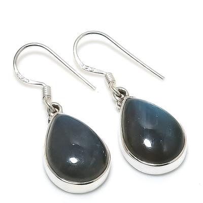 Серьги из стерлингового серебра 925 пробы с натуральным лабрадоритом 1,25 дюйма J1K12