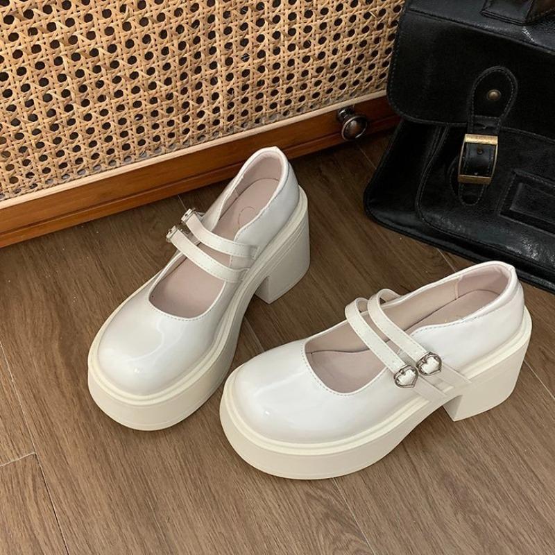 Черные Туфли Мэри Джейн на Толстом Каблуке Женские Новые Готические Массивные Платформы Одиночная Обувь Женская Ремешок на Лодыжке Вечеринка Лолита Туфли