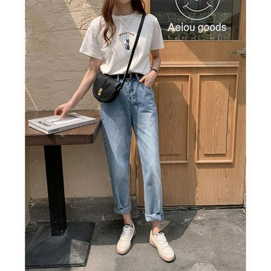 2025 Летняя женская футболка Ulzzang Loose Printed Short-Sleeve, стиль Гонконга