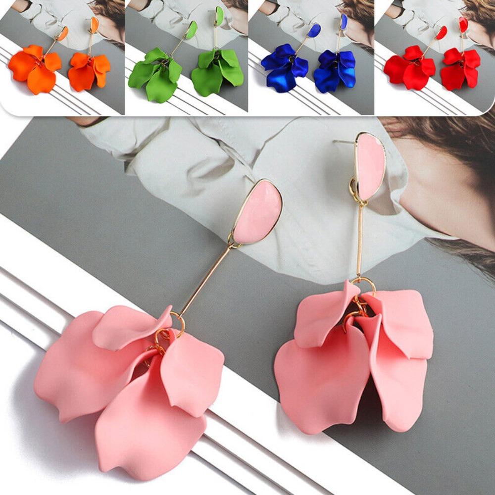 Alloy Ladies Ear Drop Flower Shape Long Dangle Drop Earrings Rose Flower Tassel Earrings  Ladies
