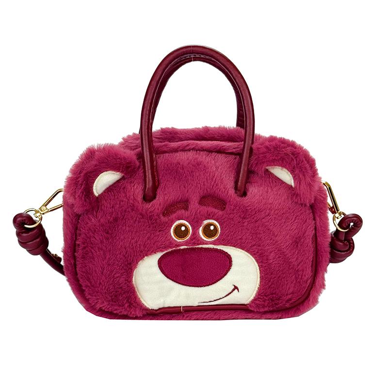 Cute Cartoon Plush Crossbody Bag Sweet Heart Shaped Makeup Purse Casual Japanese Style Shoulder Handbag For Women