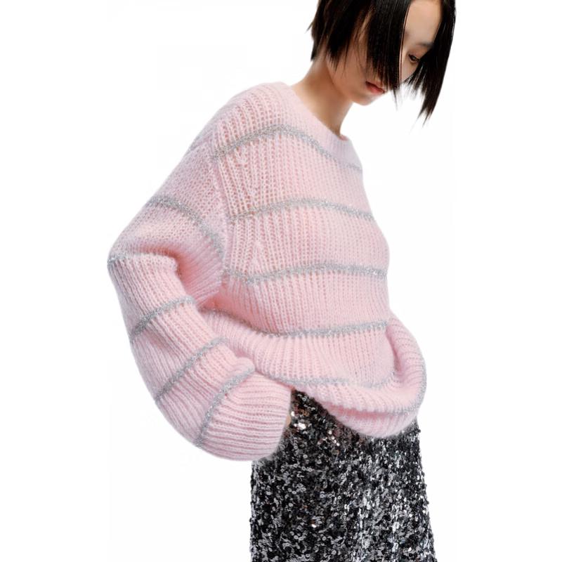 MO&Co. 2024 Spring Mohair Wool Blend Sparkly Knit Sweater