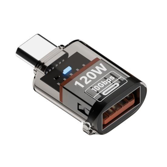 Адаптер Type-C Male to USB A Female 120 Вт USB 3.2 Gen2 адаптер Двусторонний 10 Гбит/с передача данных Прозрачный корпус адаптер