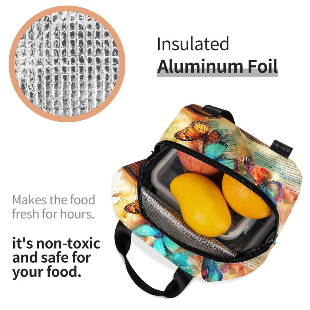 A Fluorescent Butterfly On The Book Of Life Insulated Lunch Bag for Women Children Leakproof Food Boxes Thermal Lunch Box Tote