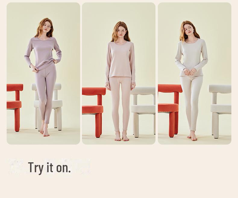 Комплект термобелья унисекс 250 г: Плотный, круглый вырез, начесанный чистый хлопок для осеннего тепла