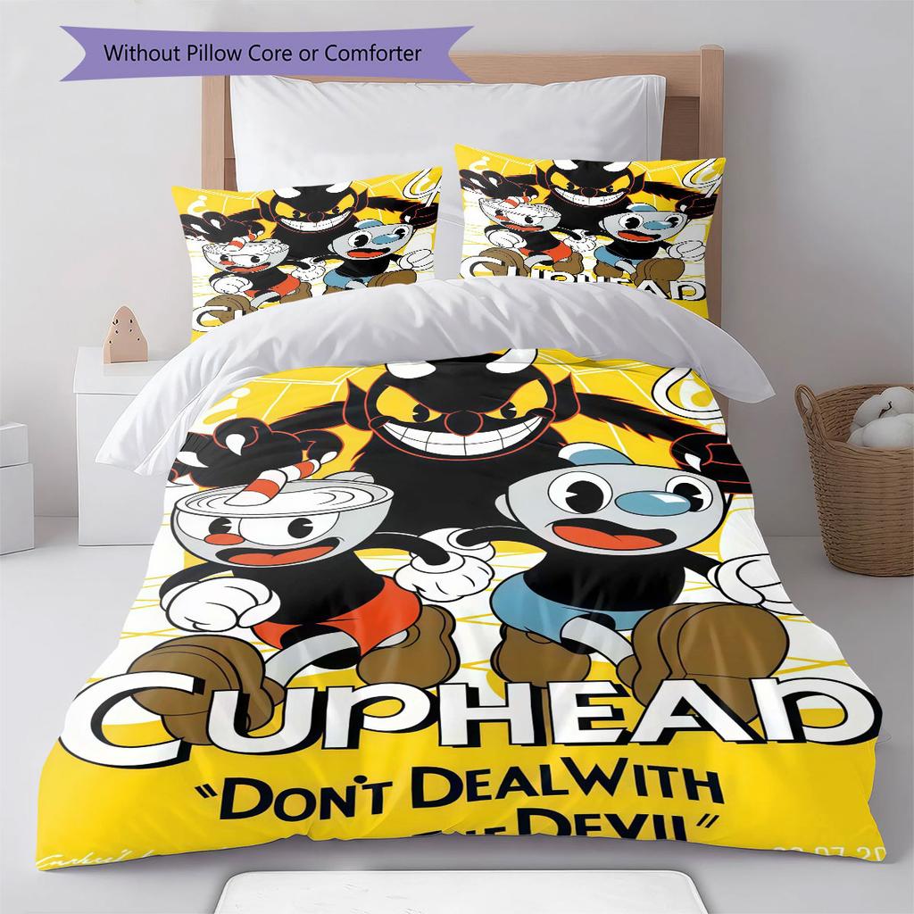 Cuphead Bedding Quilt Set Quilt Cover Pillowcase Home Decoration Birthday Gift (1 * duvet cover + 2 * pillowcase, without core)