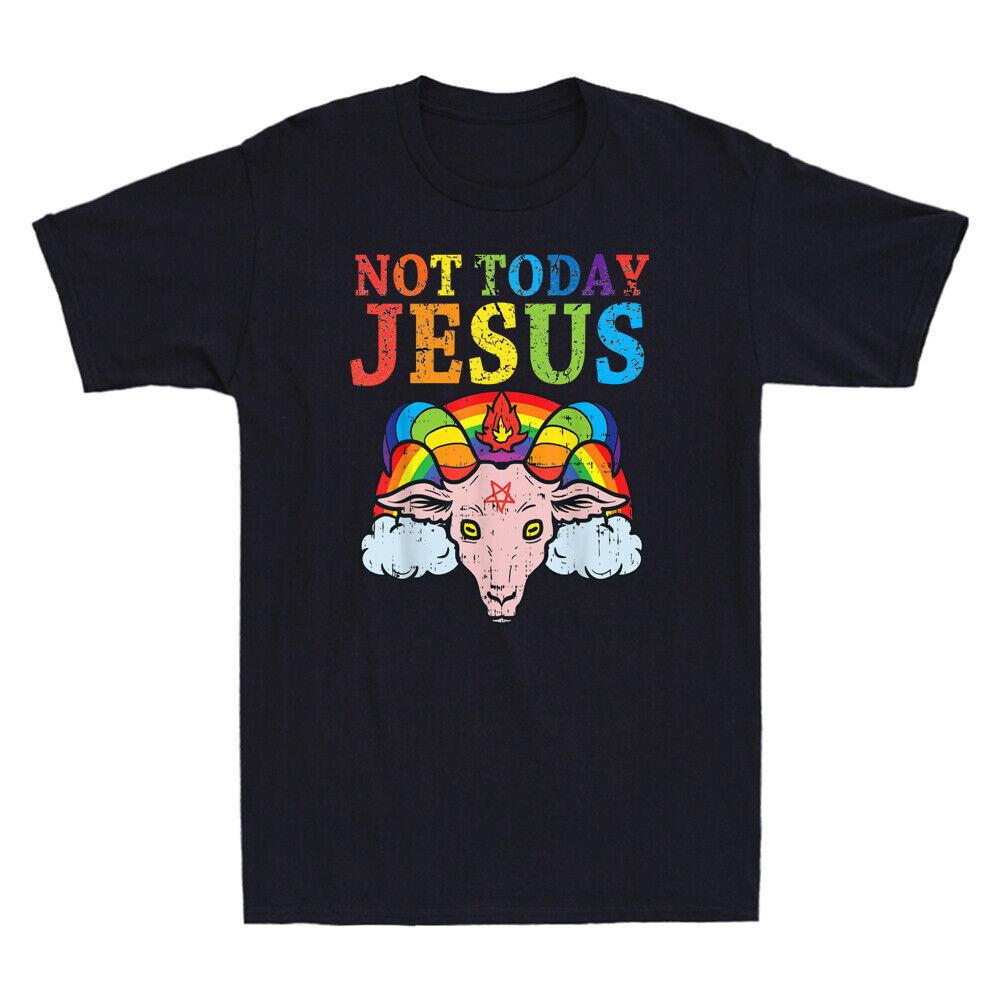 Today Not Jesus Satan Goat Satanic Rainbow Satanism Vintage Men's Cotton T-Shirt