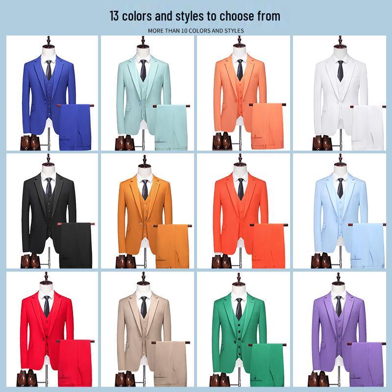 Men's Slim Fit Three-Piece Suit: Business Casual, Formal Wear, Wedding Tuxedo, Groomsmen, Groom's Attire.