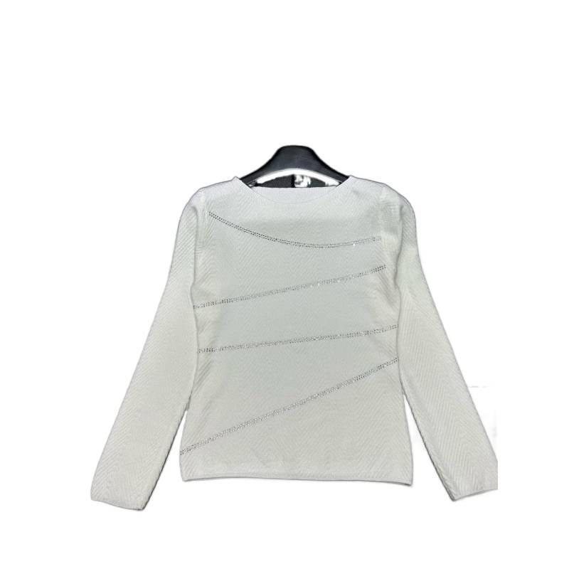 European Style Rhinestone Solid Color Knit Top - Winter 2025 Collection: Age-Reducing, Versatile, and Casual Long Sleeve with Round Neck