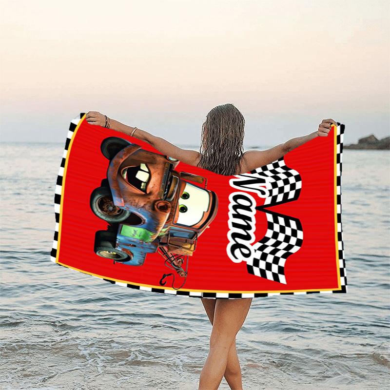 1pc Cars3 Beach Towel with Custom Name, Beach/Swimming/Bath/Picnic/Camping Towel, Suitable for Seaside Beaches