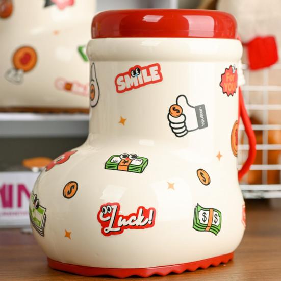 Мультяшная копилка-ботинок с наклейками DIY, контейнер для монет и наличных, для малышей, мальчиков, девочек, копилка для сбережений, домашний офис, настольное украшение