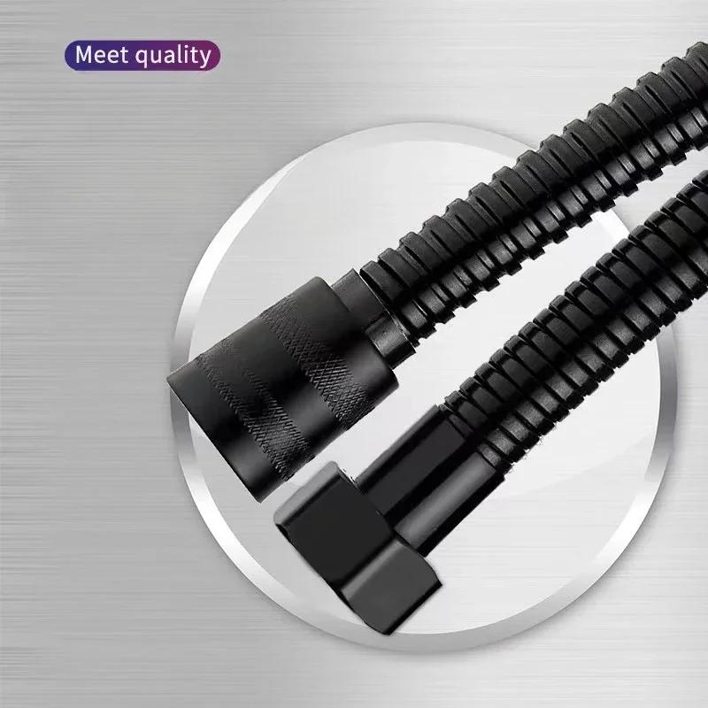 Hose Watering SUS304 Garden Water Hose Accessories Bathroom New Pipe Pull Extension 1.5/2M Black Pipes Flexible Shower Hoses