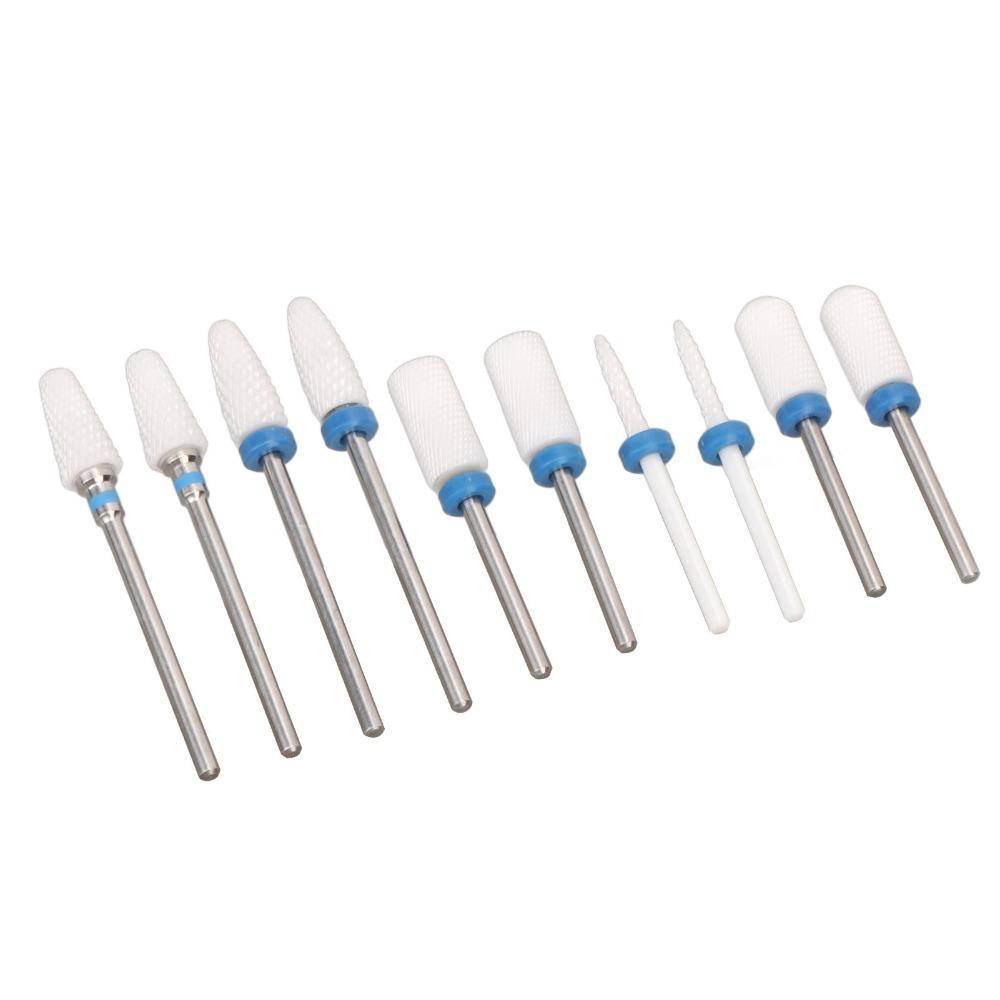 10pcs Ceramic Cuticle Remover Drill Bits Nail Surface Polishing And Shaping