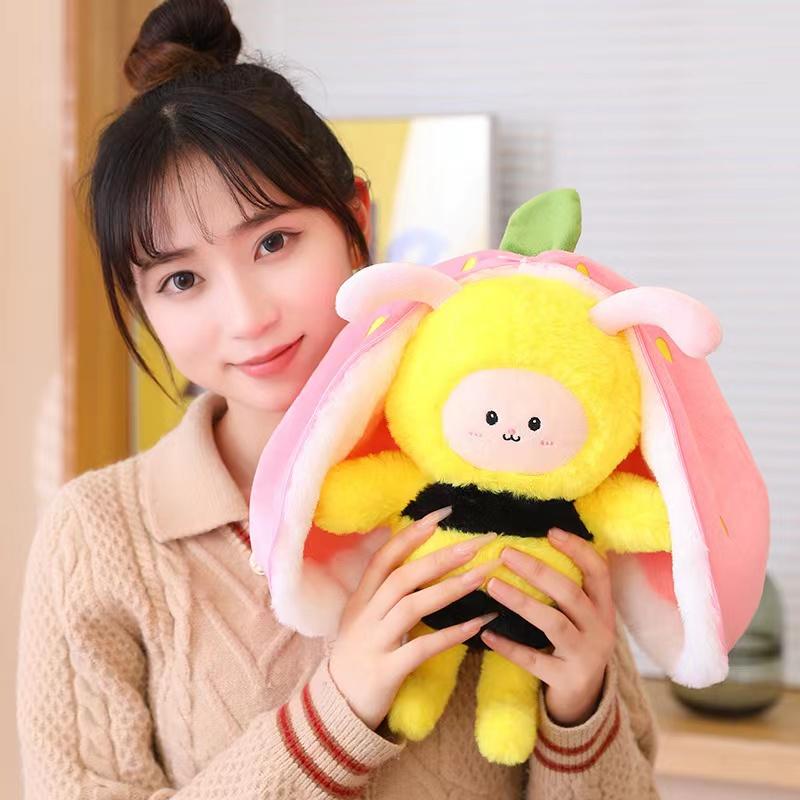 Strawberry Turned Into A Doll Plush Toy Childrens Sleeping Pillow Childrens Girls Birthday Christmas Gift Rabbit Bee Doll