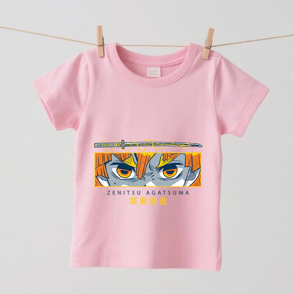 Demon Slayer Zenitsu Anime Print Kids Cotton T Shirt Boys Girls Short Sleeve Clothes Summer Casual Comfortable Top