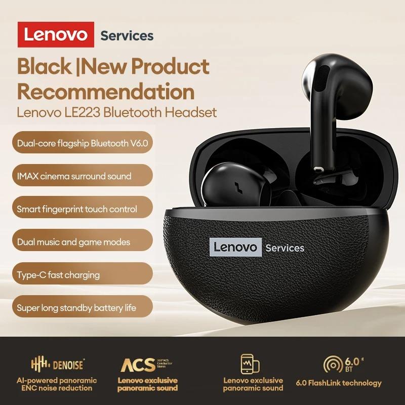 Оригинальные беспроводные Bluetooth 6.0 игровые наушники-вкладыши Lenovo LE223 с Hi-Fi стереозвуком, 30 часов работы от батареи, водонепроницаемые спортивные наушники