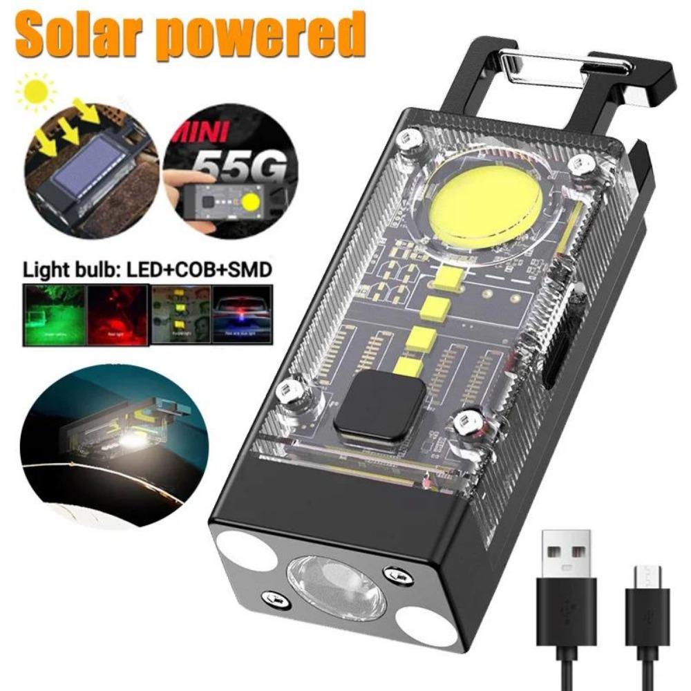 4000LM Мини EDC Солнечный LED+COB Фонарик Маленький Карманный Брелок Фонарик USB Перезаряжаемый Сильный Магнитный Кемпинговый Фонарь Прожектор