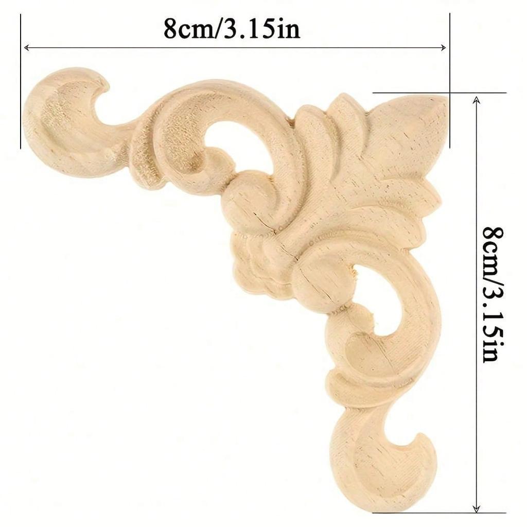 4 шт. резных аппликаций из дерева, накладки, неокрашенные резные наклейки, угловые таблички для настенного шкафа, проект «сделай сам», 8x8 см/3,15"X3,15"