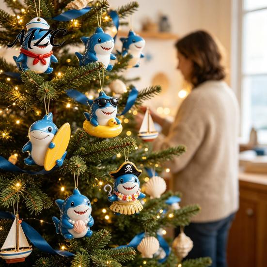 Birthday Gifts for Children Marine Shark Advent Calendar, 24 Days Christmas Acrylic Collectible Interactive Gift Figures, Hanging Ornament Holiday