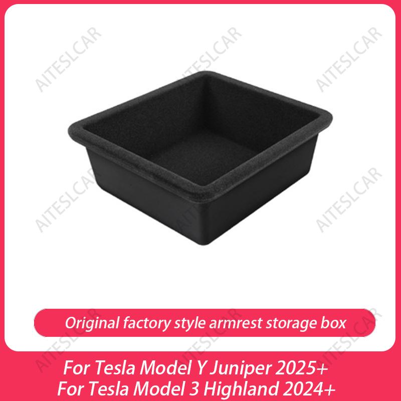 For Tesla Model 3/Y Juniper 2025+ Center Console Organizer Tray Armrest Cubby Drawer Flocking Model Y Storage Box Accessorie