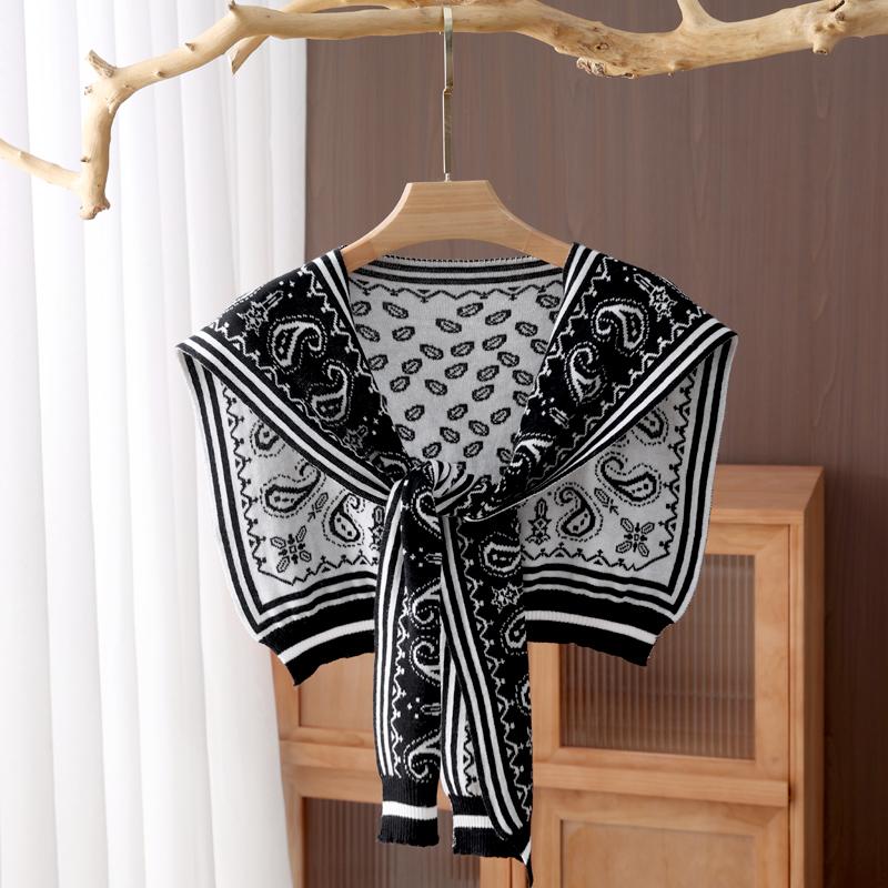 Ladies' Spring and Autumn Striped Knitted Shawl Air Conditioning Room Double Sided Shoulder Protection False Collar