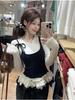 Корейские женские футболки Fake Two Chic Tees Длинные рукава О-образный вырез Оборки Милые майки Бандаж Повседневные футболки Y2k