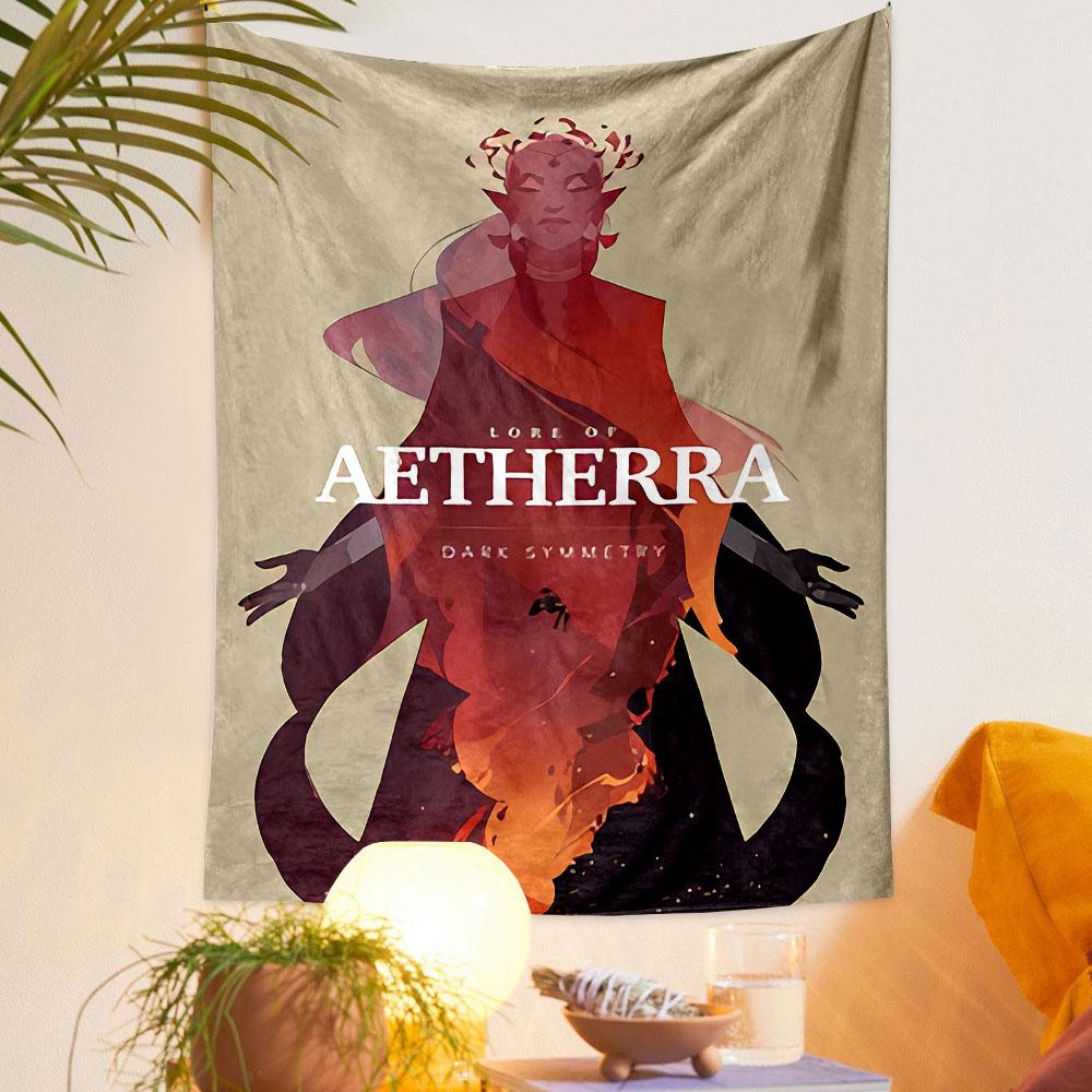 Lore of Aetherra Dark Symmetry Tapestry Wall Hanging, Mystical Fantasy Artwork Poster, Gothic Wall Decor for Bedroom Living Room Dorm