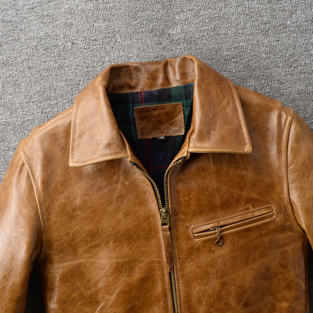 Классическая мужская куртка из натуральной коровьей кожи 1930-х годов, с эффектом изменения цвета, обработанная маслом и воском, коричневого цвета. Мужская одежда для осени.
