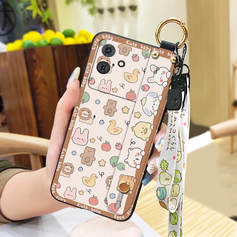 Back Cover Protective Phone Case For Cubot Note21 Cartoon Dirt-resistant Lanyard Anti-knock Wristband Ring Kickstand