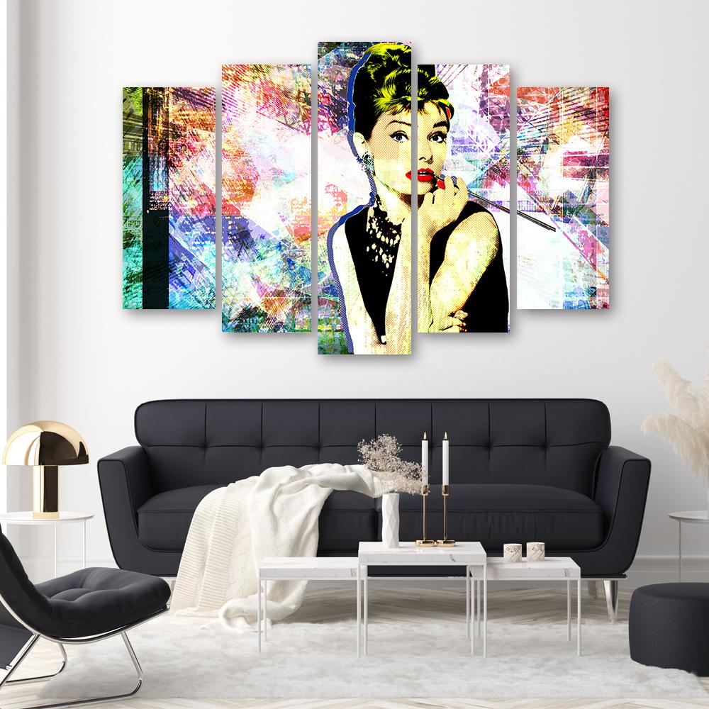 Five Piece Picture Canvas Print Audrey Hepburn Colour