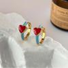 Vintage Red Enamel Heart Hoop Earrings For Women Elegant Piercing Earrings Wedding Bride Jewelry Gifts