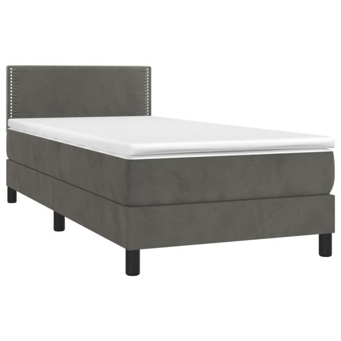 VidaXL Divan Bed and Mattress Dark Grey 90x200 Cm Velvet - Model 3141222