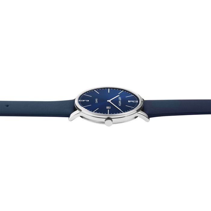 Montre - Willem - Boîtier argent 42 mm - Cadran bleu foncé - Bracelet cuir bleu 20 mm