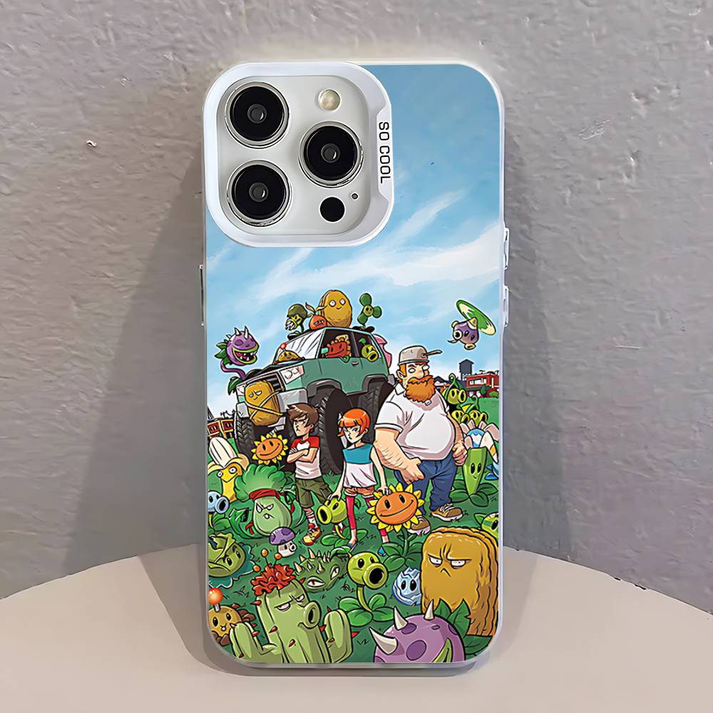 Чехол для телефона Plants vs Zombies для iPhone 12,16,17,14,13,15,11,Pro,XS,Max,Plus,Mini,SE4,E Белый Матовый Ударопрочный Чехол