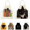 Cartoon Cute Cat Printed Sleeveless Apron Black Kitchen Apron Women Cooking Apron Home Baking Antifouling Antifouling Bib