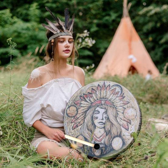 Шаманский бубен 10 дюймов ручной работы ручной барабан с палочкой Древо жизни инструмент для звукотерапии для духовной музыки рефлексии медитации