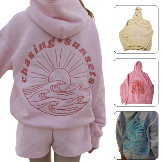 Осень-зима женская толстовка с длинными рукавами толстая однотонная эластичная манжета с рисунком заката с наклонным плечом свободная верхняя часть с накладным карманом с капюшоном